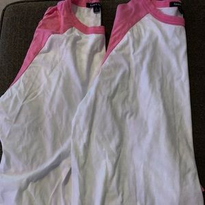 Lot of 2 Pink and White Plain Baseball Tee